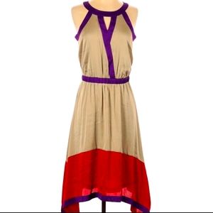 NWT-(Med.) Outback Red Halter Style Color Block Midi Dress